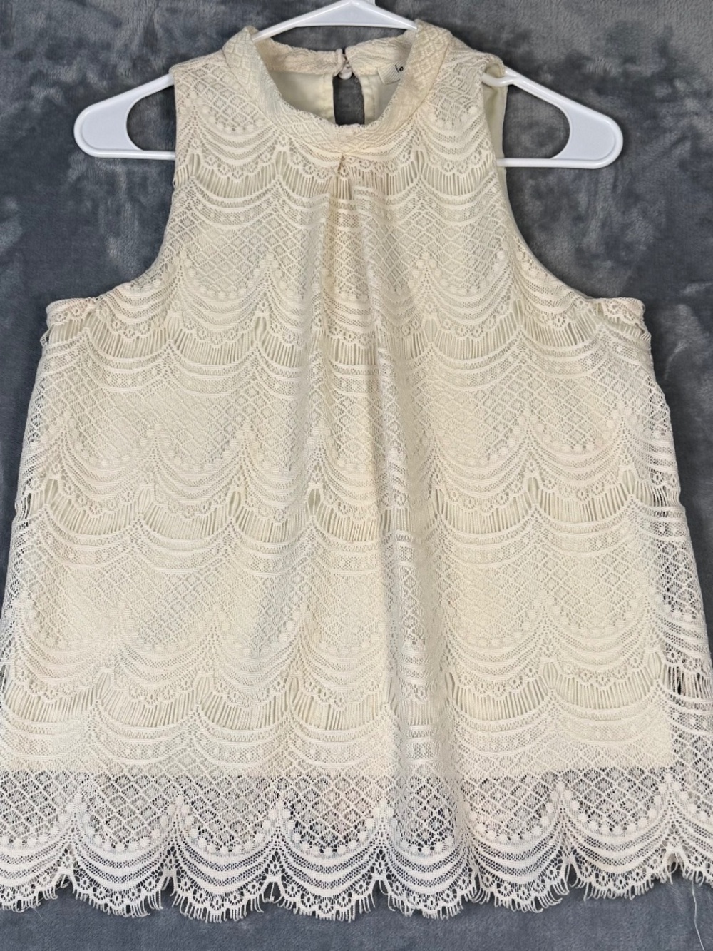 Love J Ivory Scalloped Lace Tank Top Cream Sleeveless Blouse Medium